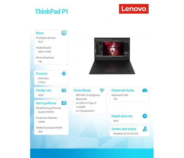 LENOVO ThinkPad P1 E3-2176M/32GB/1000GB SSD/Quadro P2000/15.6''/W10P Czarny - 1462897 - zdjęcie 7